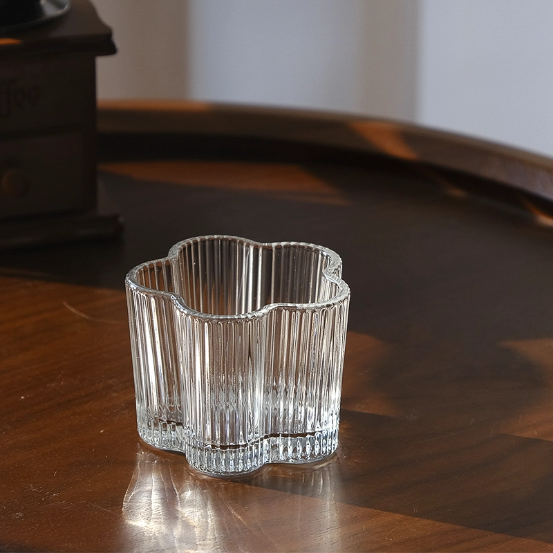 Flower Shape Glass Candle Jars Ribber Glass Candle Holders Stripe Candle Glass Wholesale Flower Shape Glass Candle Jars Ribber Glass Candle Holders Stripe Candle Glass Wholesale