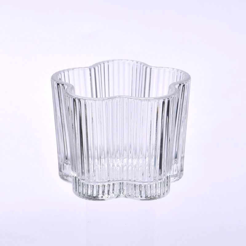 Flower Shape Glass Candle Jars Ribber Glass Candle Holders Stripe Candle Glass Wholesale Flower Shape Glass Candle Jars Ribber Glass Candle Holders Stripe Candle Glass Wholesale