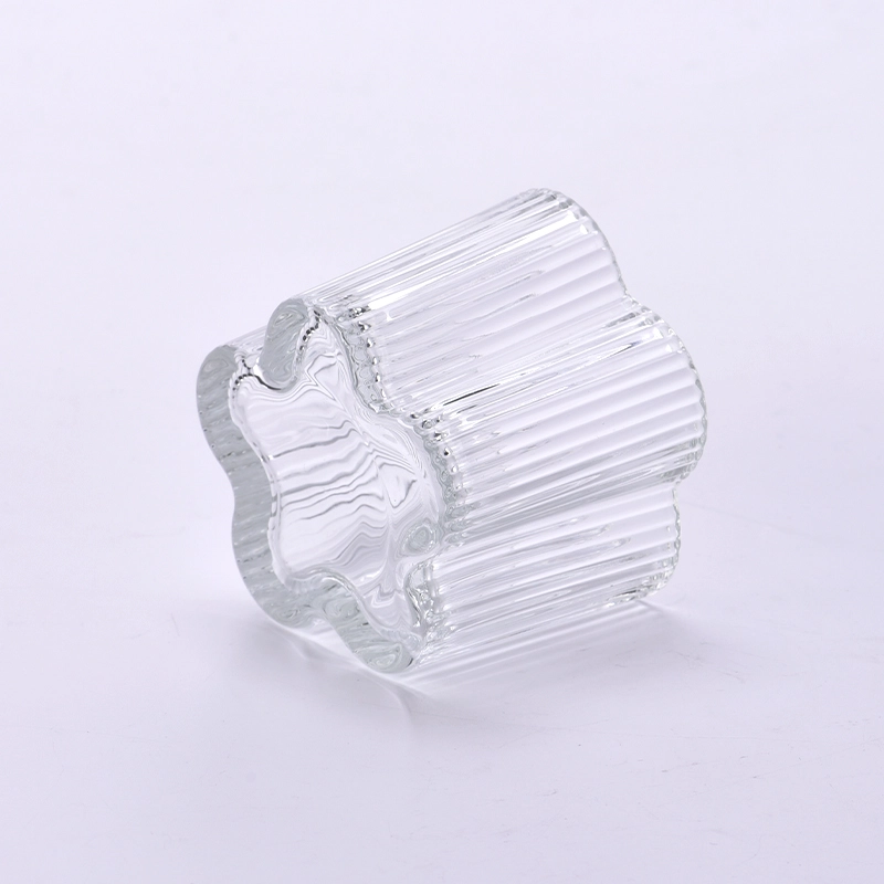 Flower Shape Glass Candle Jars Ribber Glass Candle Holders Stripe Candle Glass Wholesale Flower Shape Glass Candle Jars Ribber Glass Candle Holders Stripe Candle Glass Wholesale