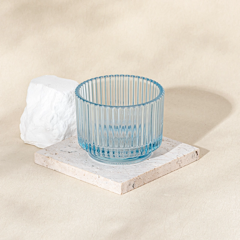 145ml empty round glass candle container with stripe home decor