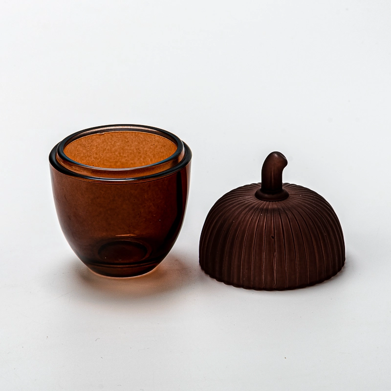 brown unique shape glass candle jar with lid