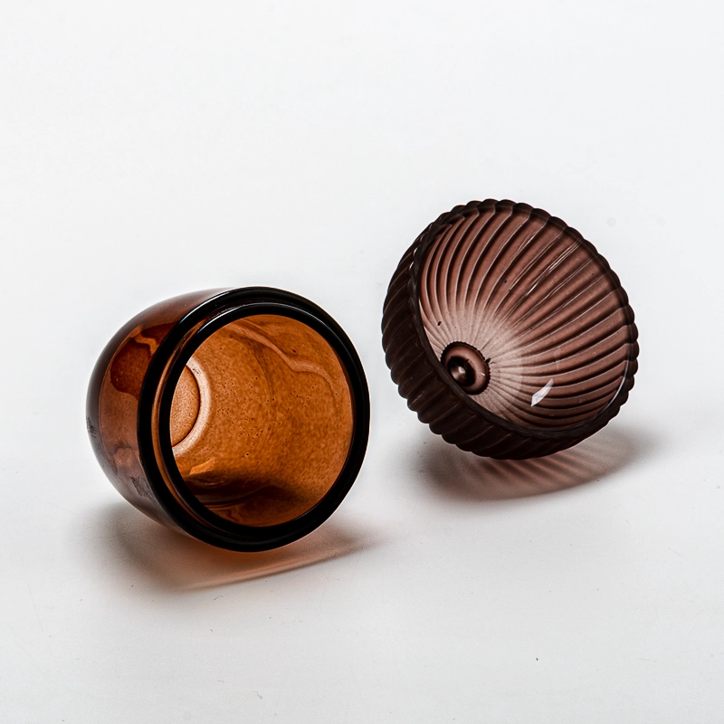 brown unique shape glass candle jar with lid
