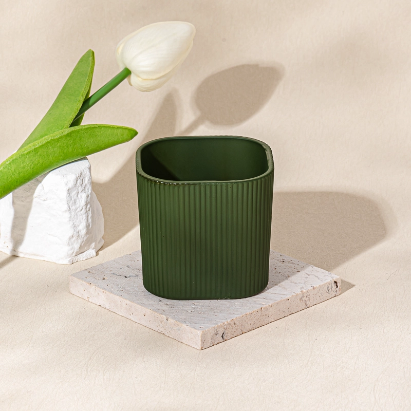 Luxury Green square glass candle jar wholesale
