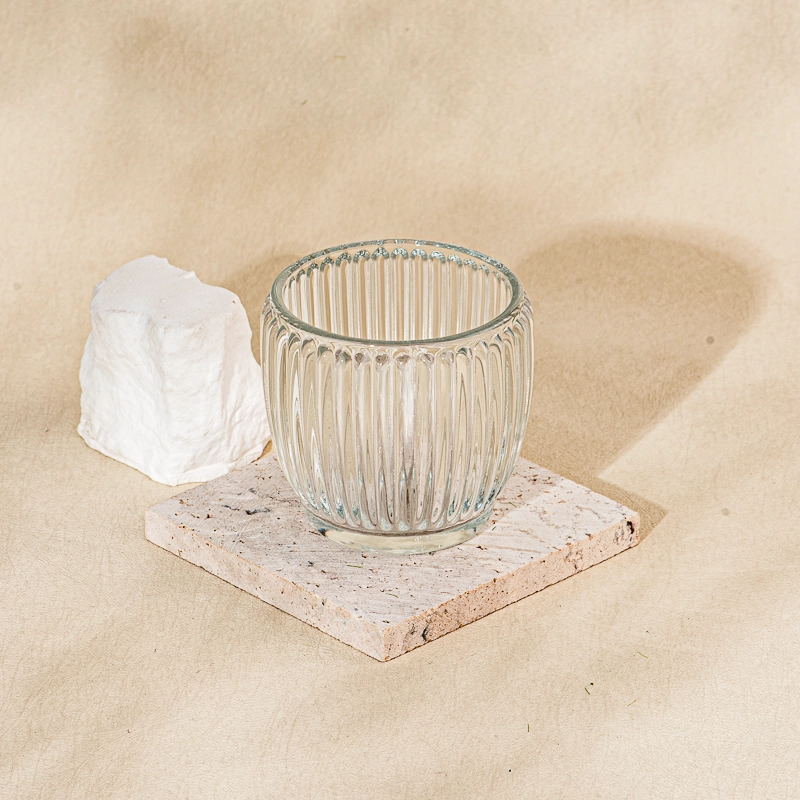 6oz clear glass candle container with stripe wholesale