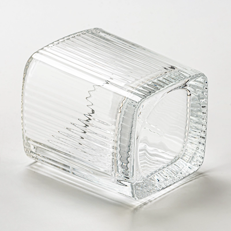 square shape glass candle vessel with stripe
