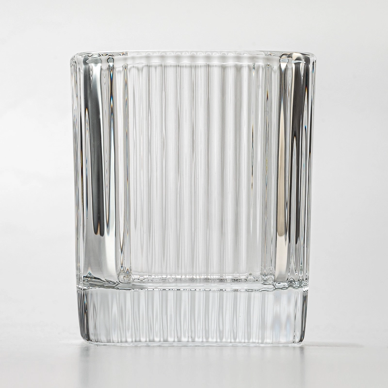 square shape glass candle vessel with stripe