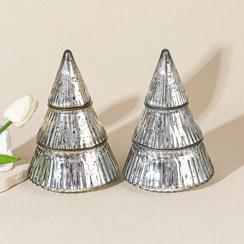  Christmas Tree Glass Candle Vessel with Lids with Home Decor