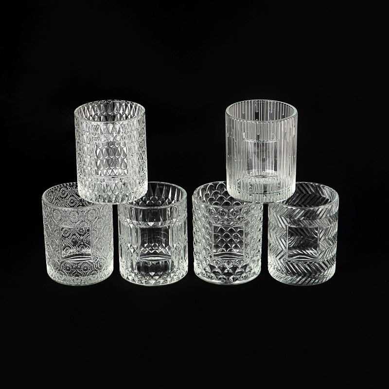 20oz GEO Glass Candle Jars Embossed Pattern Glass Candle Vessels 20oz GEO Glass Candle Jars Embossed Pattern Glass Candle Vessels