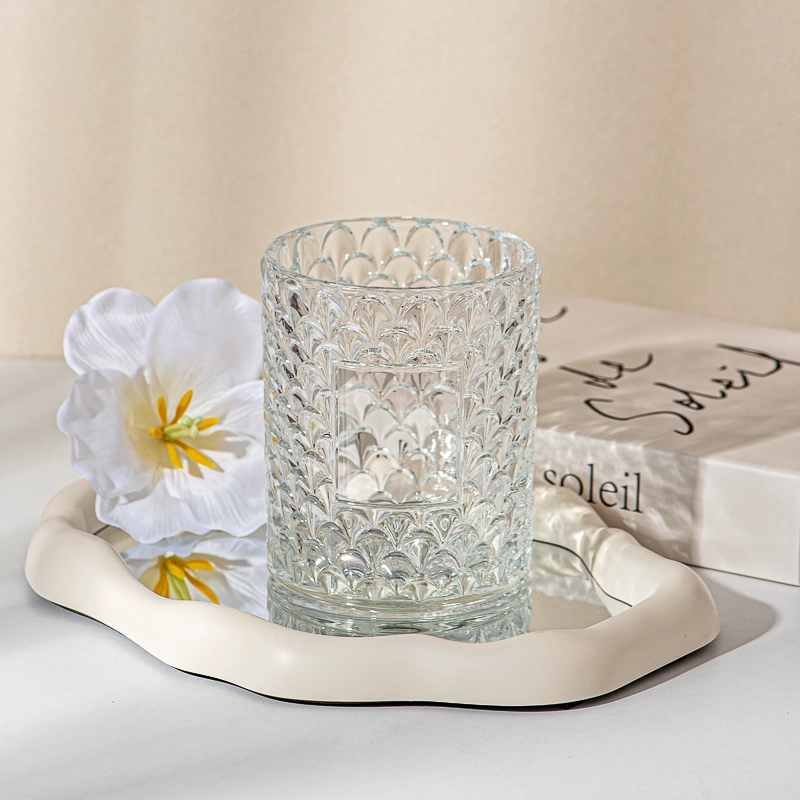 Fan Patten Glass Candle Jars New Arrival Fan Embossed Glass Candle Holders Fan Patten Glass Candle Jars New Arrival Fan Embossed Glass Candle Holders