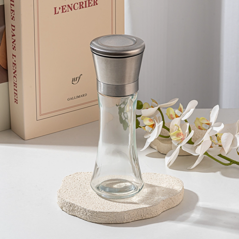 hot sales empty pepper mills glass bottle with grinding cap