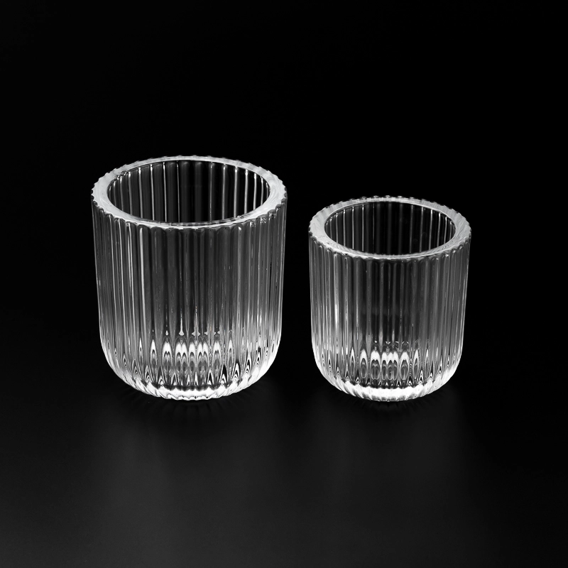 Wholesale thick walled glass candle jar with stripe