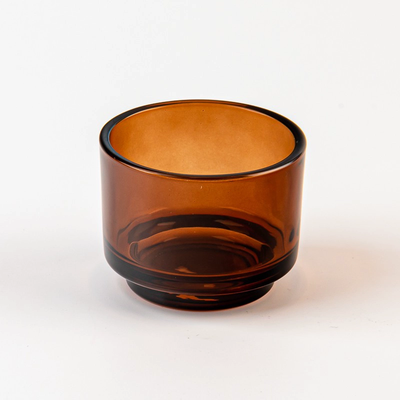 Transparent amber color glass candle jar with step wholesale