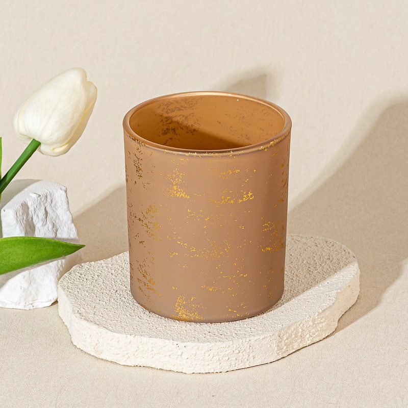 8oz matte glass candle jar with gold decor