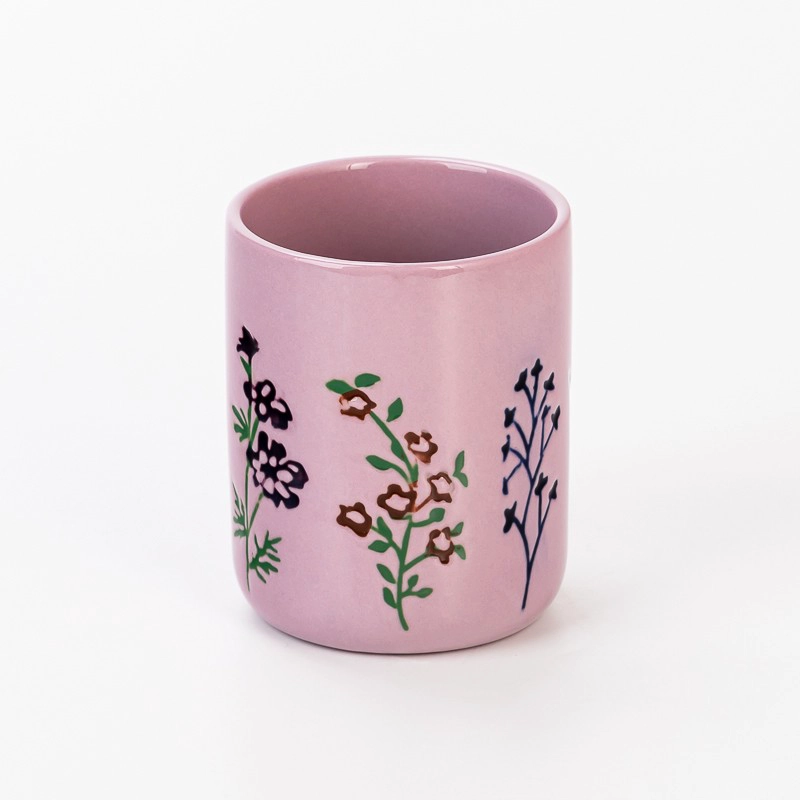 Wholesale Empty Small Capacity Ceramic Candle Vessels with design pattern 