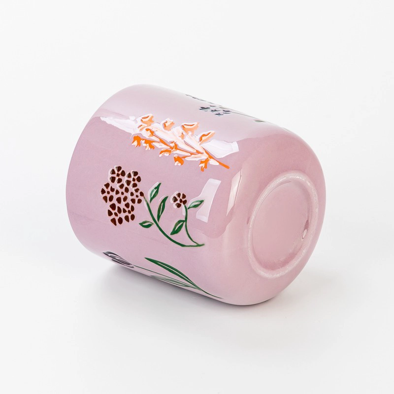 Wholesale New Design Flower Pattern Ceramic Candle Jar