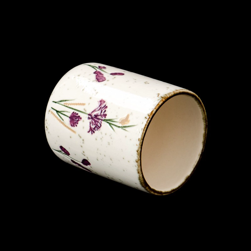 Custom Empty Flower Pattern Ceramic Scented Candle Container
