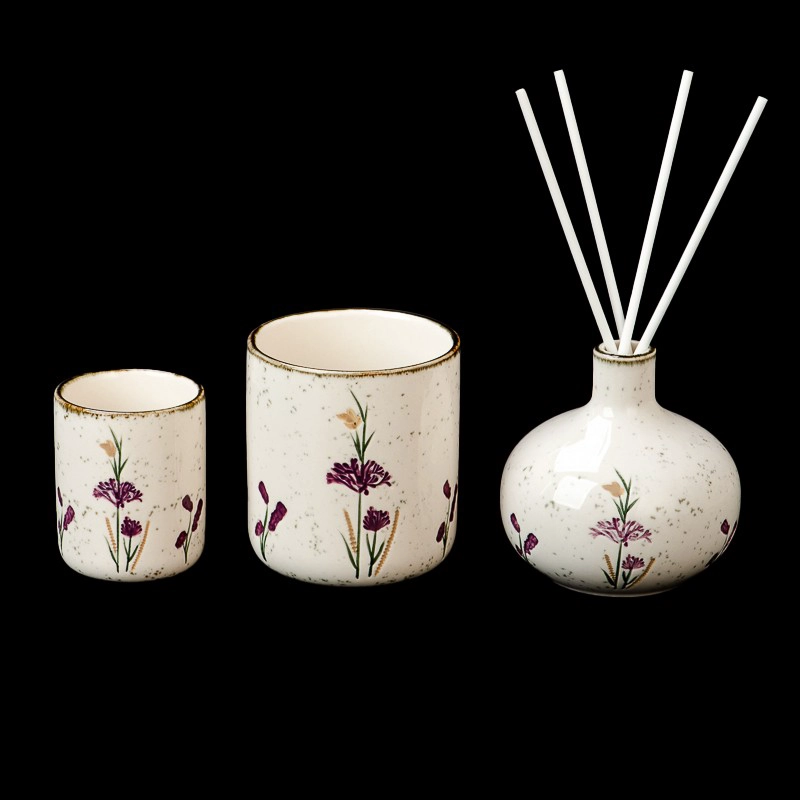 Custom Empty Flower Pattern Ceramic Scented Candle Container