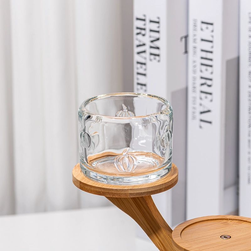 Round pumpkin pattern Candle Container Clear Glass Jar Candle Holder with Christmas