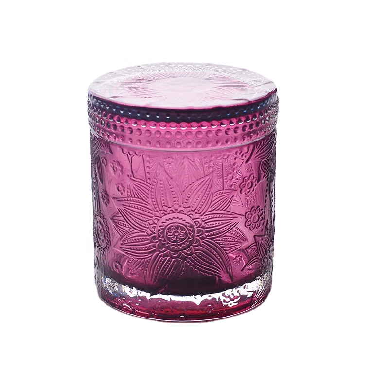 Custom GEO clear colored glass candle jar with lid