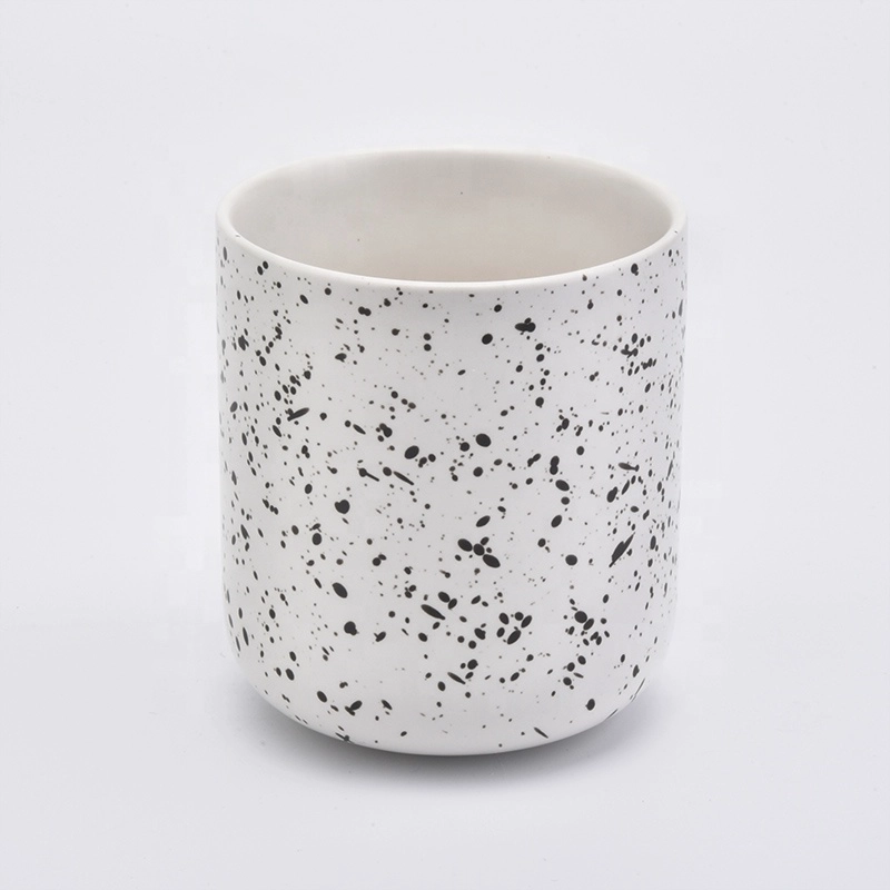 Popular Shaped Ceramic Candle Jars With Glaze Water Specking