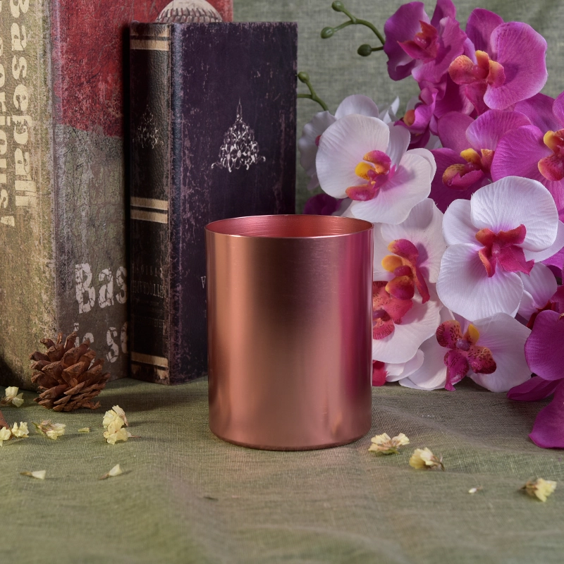 Rose Gold Cylinder Shaped Metal Votive Candle Holders