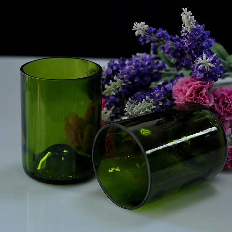 Hot popular recycle wine bottle cut glass candle jars