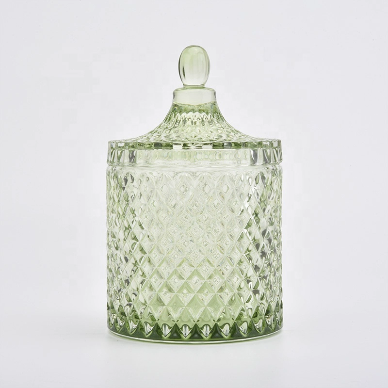 Glass diamond geo cut glass jar for candle making with glass lid
