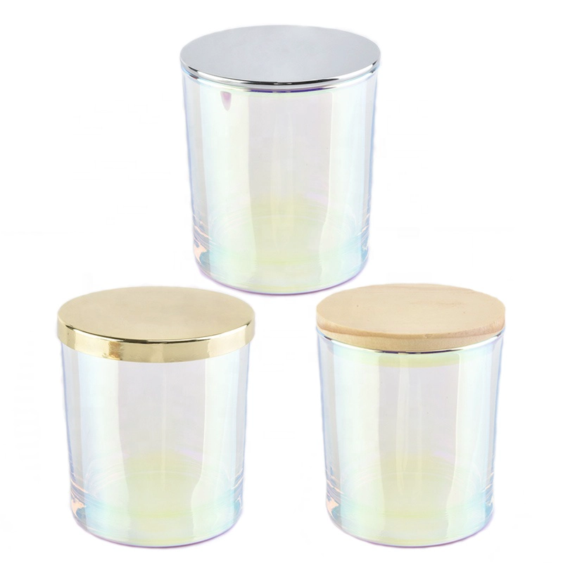 China Home wedding party 6oz Iridescent glass candle jar holder with lid manufacturer