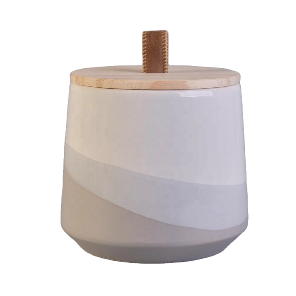 custom luxury empty ceramic candle holder jar container with wood lid
