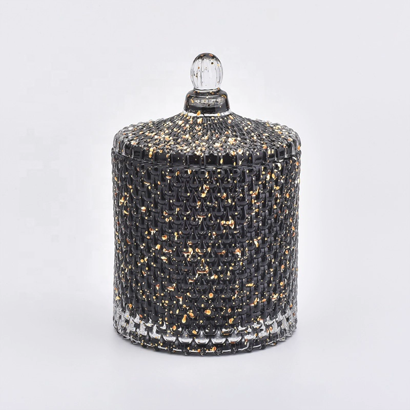 Luxury black Glass Candle tin container with cover wedding decoration