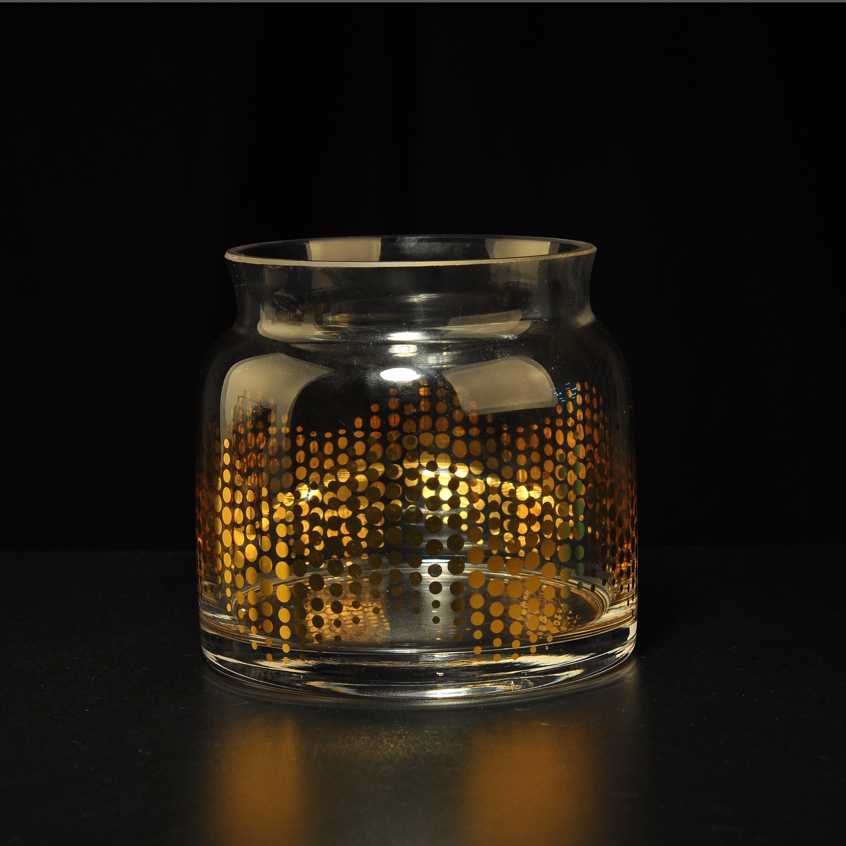 Machine Blowing Glass Candle Container With Real Gold Decal