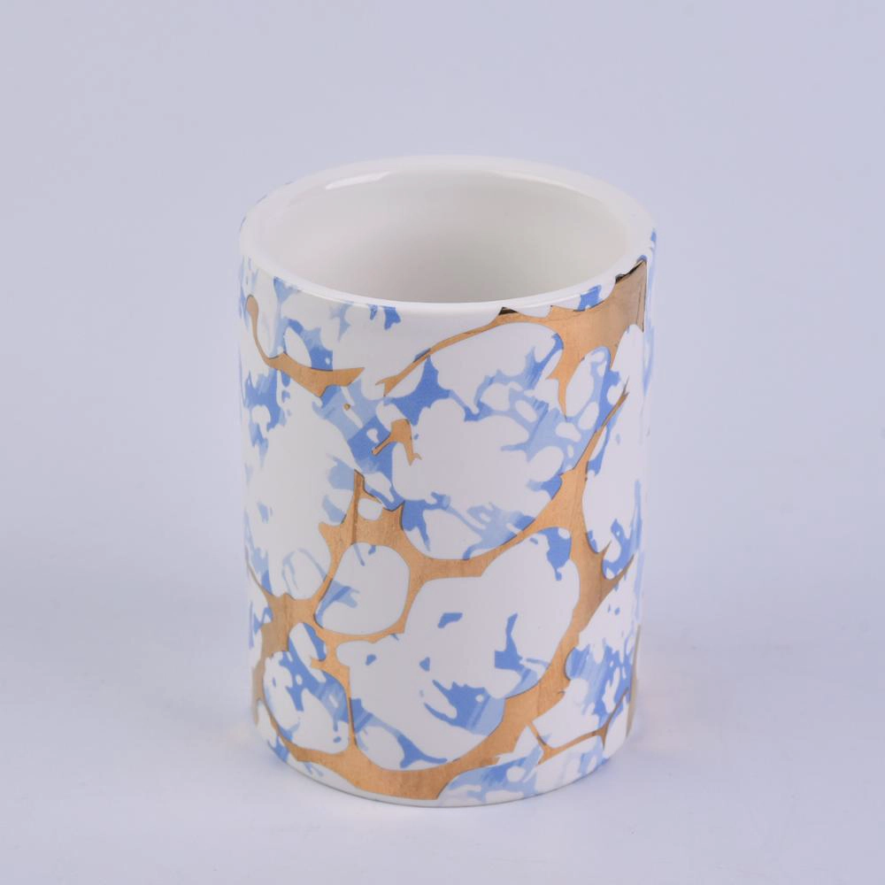Gold And Marble Pattern Ceramic Candle Vessel Wholesale
