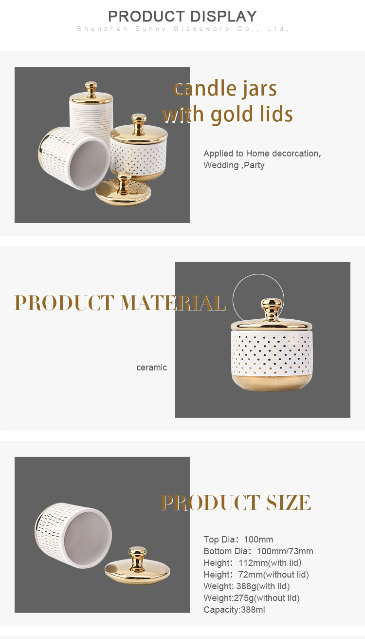 ceramic empty decorating porcelain tealight candle holders with gold lids