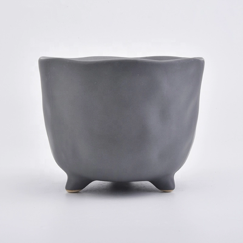 Decorative Round grey Ceramic Candle Jars With Foot
