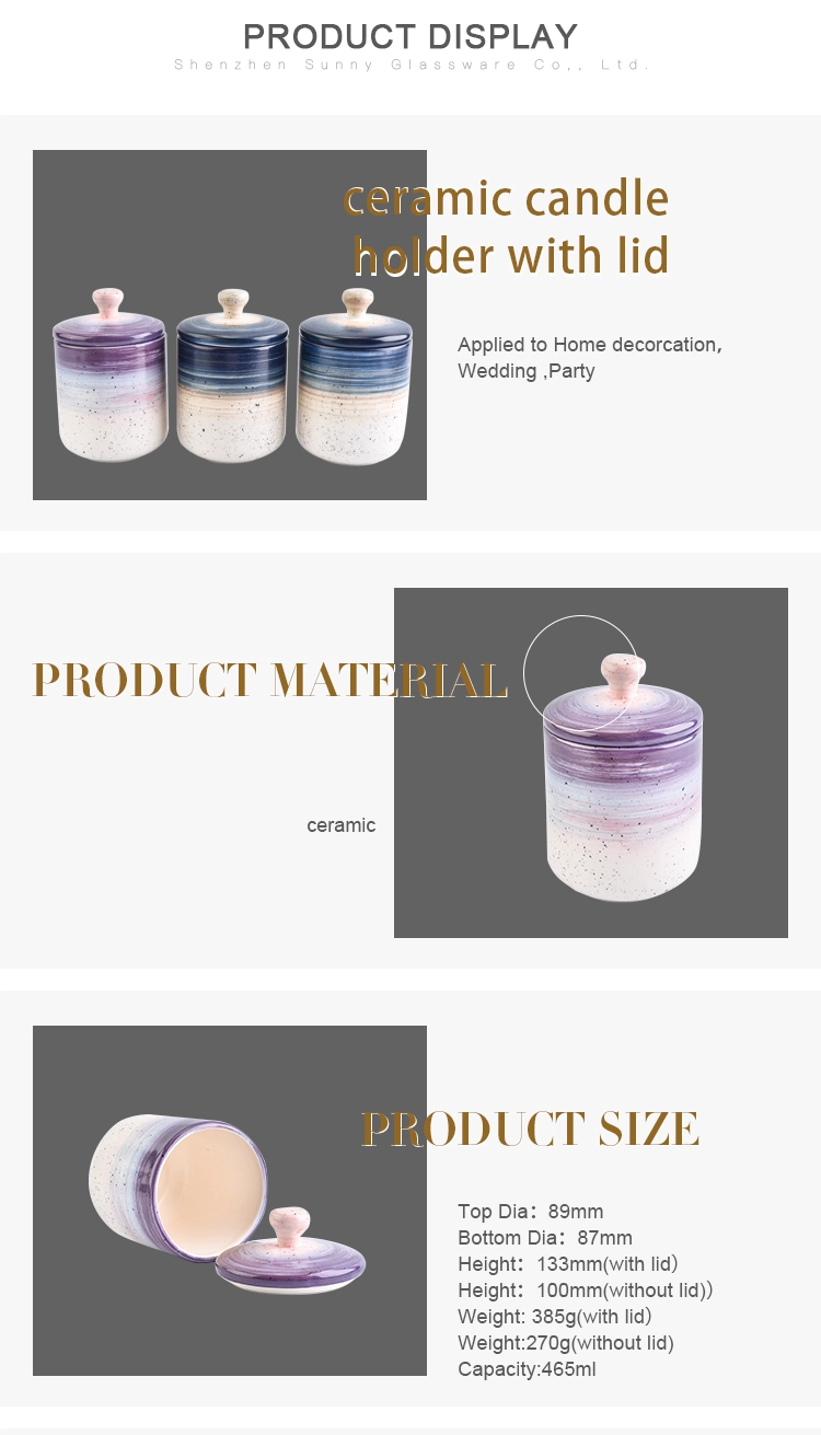 White purple enamel ceramic tealight candle holder jar with lid for home decor