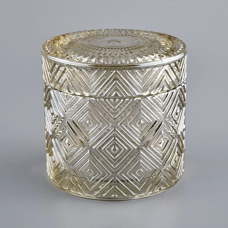 Ion Plating Geo Cut Candle Glass jar With Lids