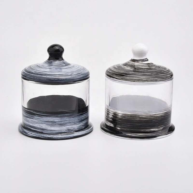 Luxury custom glaze Glass Candle container with lid in bulk