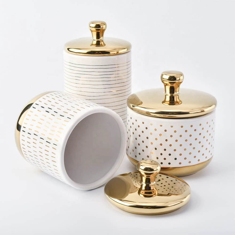 ceramic empty decorating porcelain tealight candle holders with gold lids