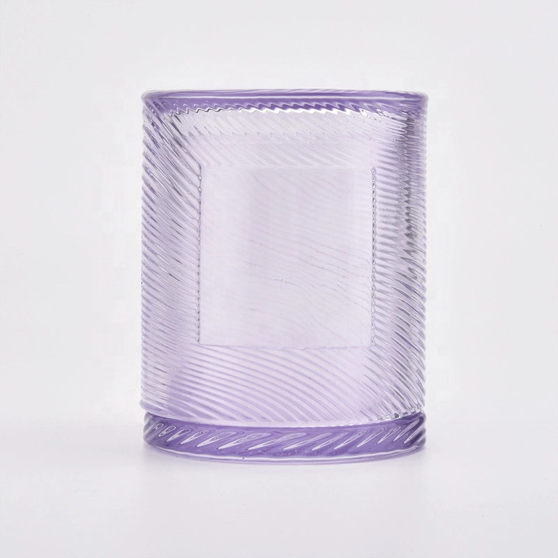 Cylinder purple Glass Candle Holder with lids home decor