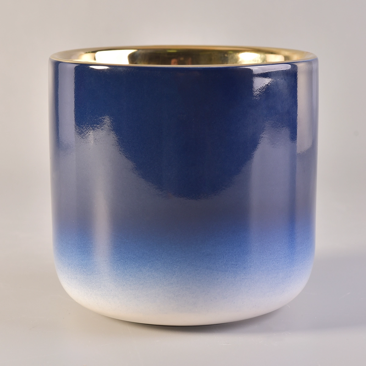 Christmas Gradient Blue Candle Ceramic Vessels With Gold Plating