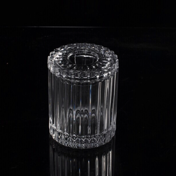 High Quality Stripe Glass Candle Jar With Lids