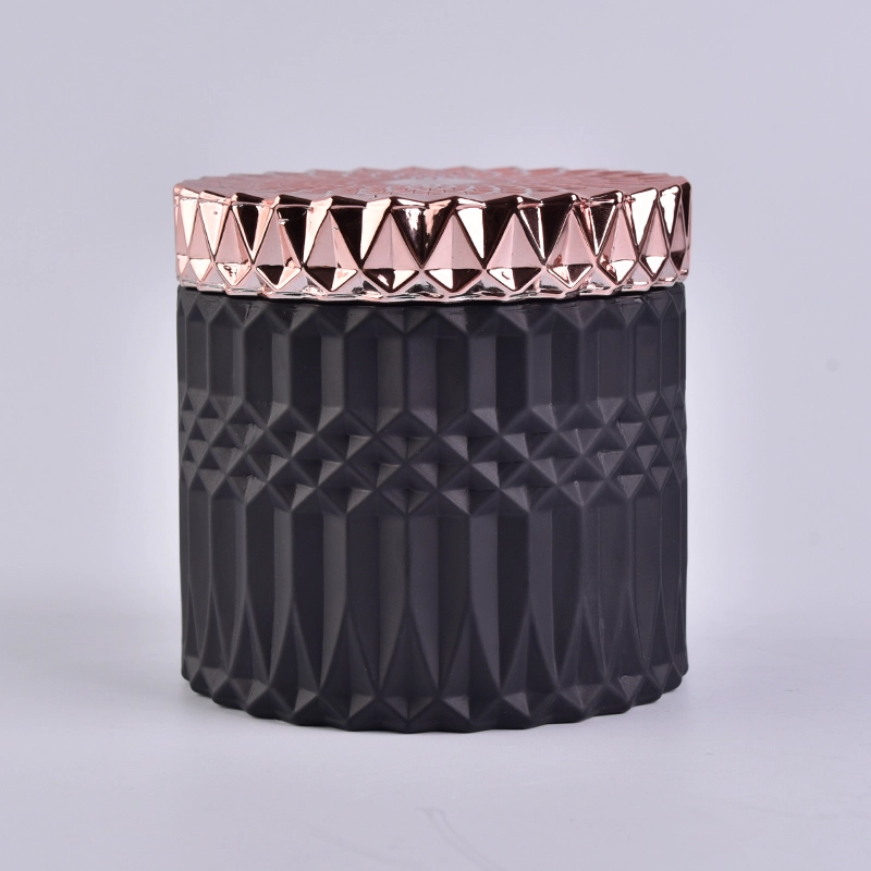 Luxury Matte Black Geo Cut Candle Jar Glass With Rose Gold Lids