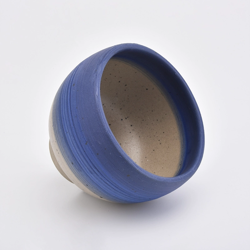 Blue Color Bowl Shaped Candle Vessels Ceramics