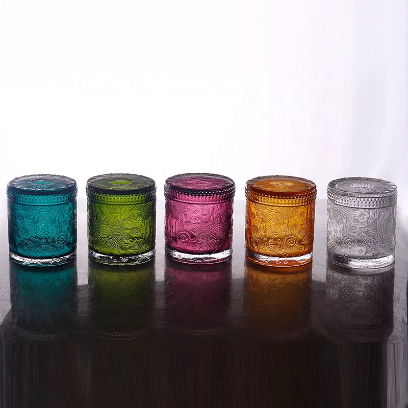 Custom GEO clear colored glass candle jar with lid