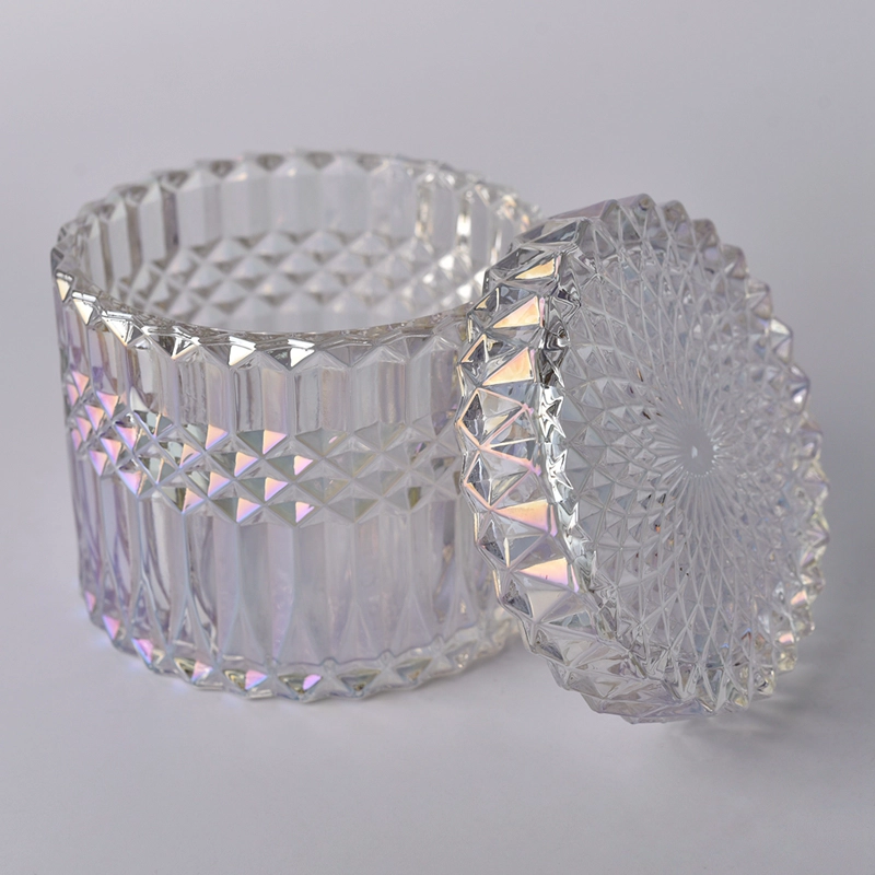 Luxury Iridescent glass candle jar with lid