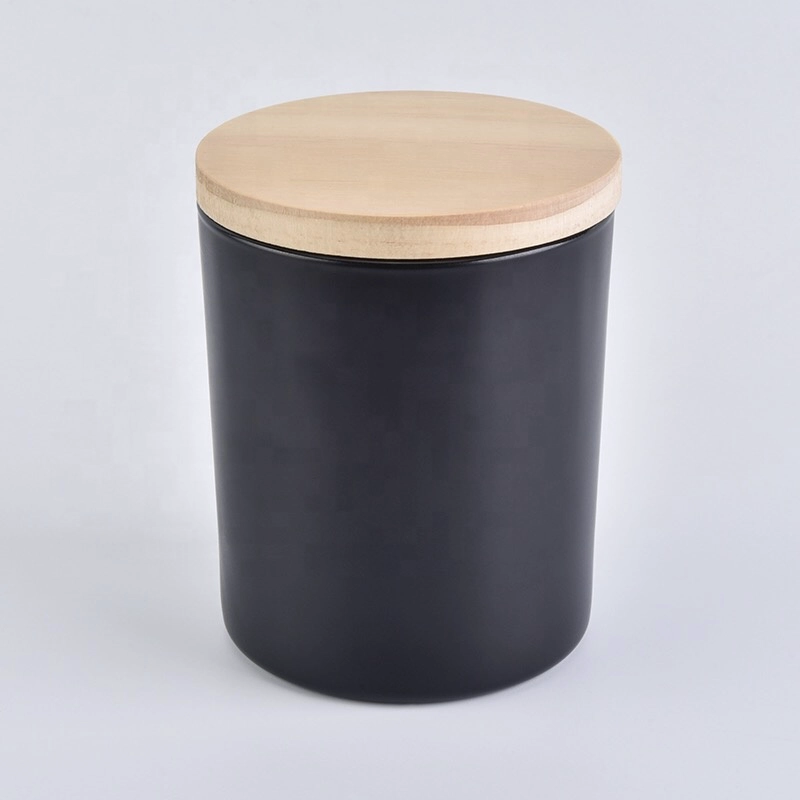 6oz 8oz 10oz Matte Black Glass Candle Jars with wood Lids