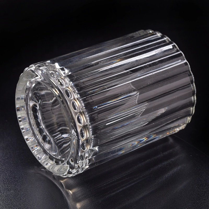 Crystal custom stripe glass pillar candle holder 300ml