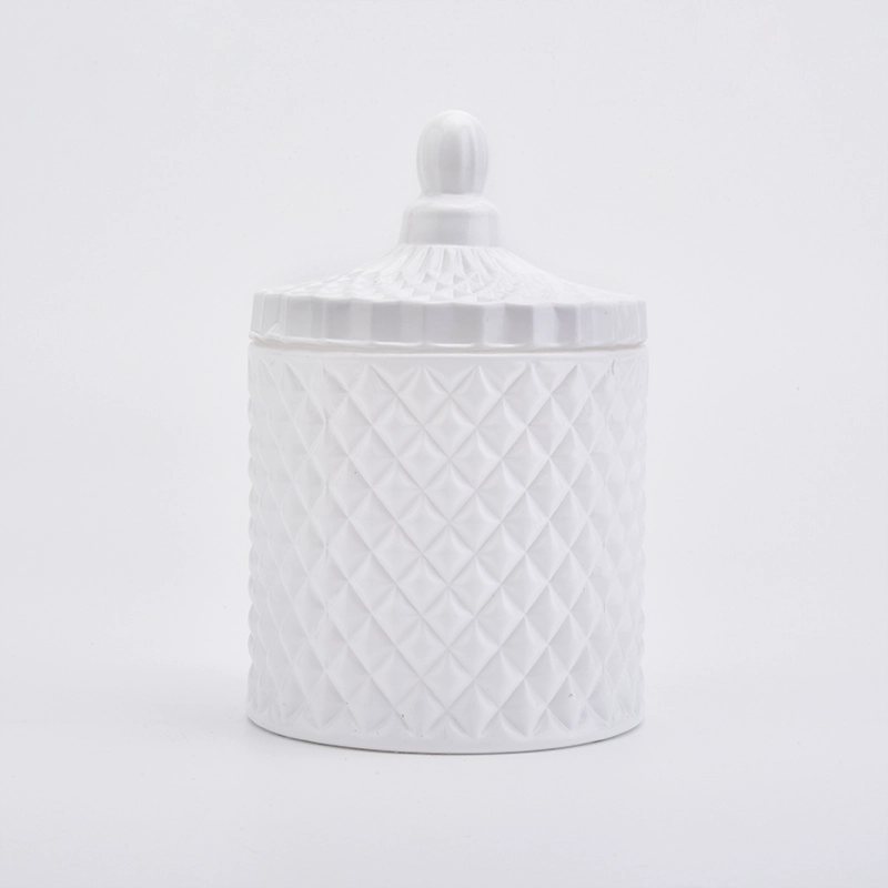 White GEO Cut Glass Candle Jar With Lids
