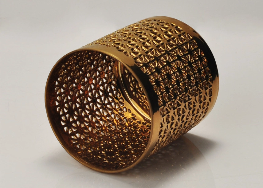 Romantic Gold Plating Carved Ceramic Candle Jars Wholesale