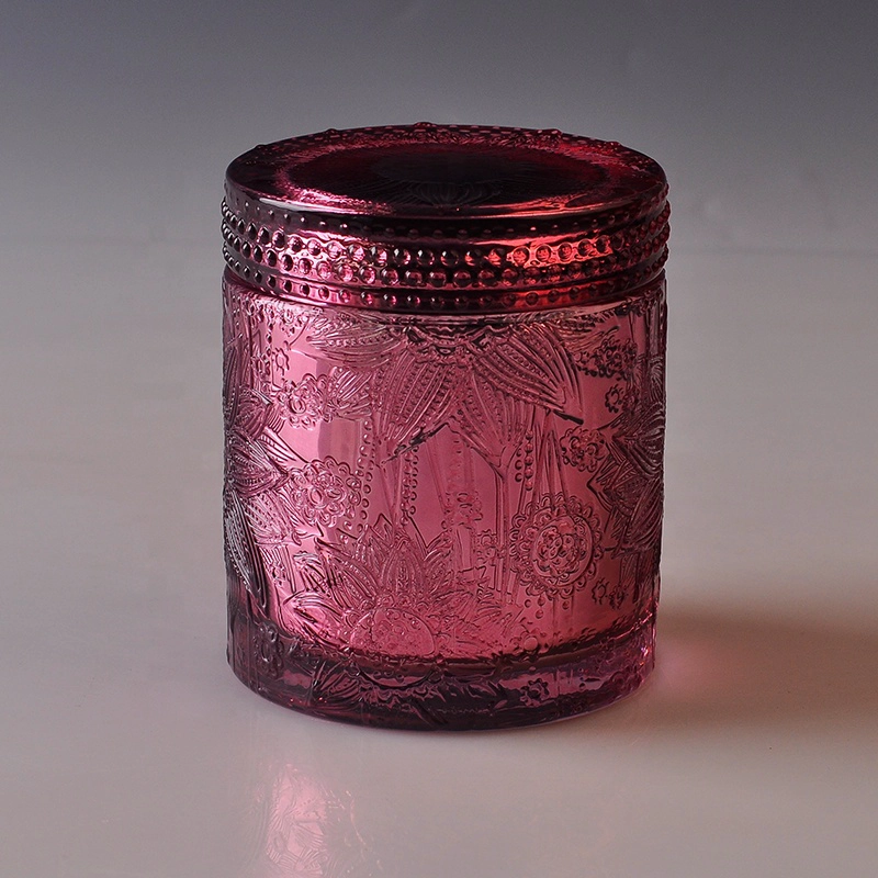 Custom GEO clear colored glass candle jar with lid